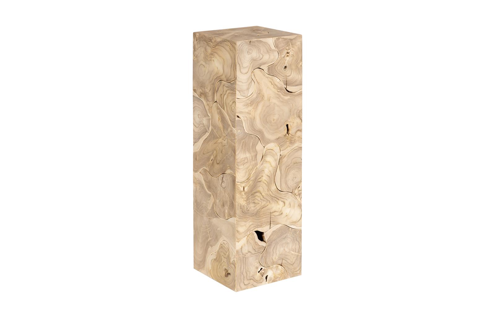 Teak Slice Pedestal, Square, Bleached ,  LG