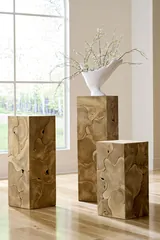 Teak Slice Pedestal, Square, Bleached ,  LG