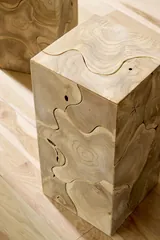 Teak Slice Pedestal, Square, Bleached ,  LG