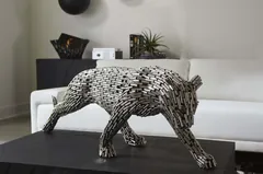 Panther Pipe Sculpture, Walking, Stainless Steel, Small