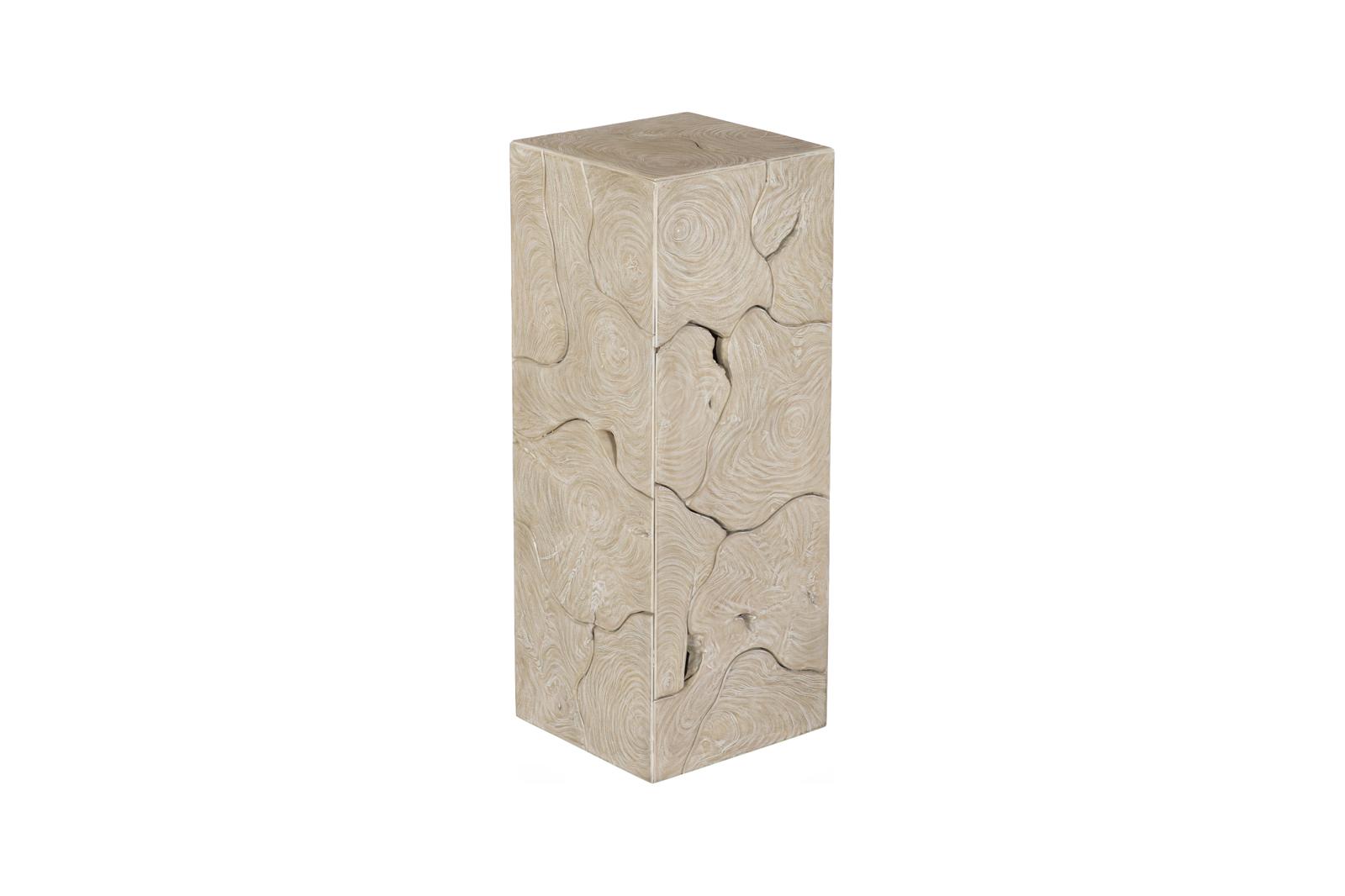 Teak Slice Pedestal, Square, Oat Finish, MD
