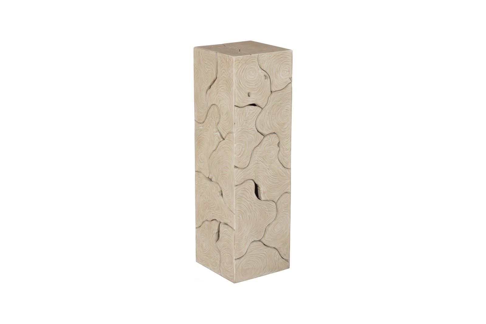 Teak Slice Pedestal, Square, Oat Finish, LG