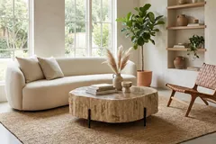 Chaka Petrified Coffee Table, Cream, With Black Legs