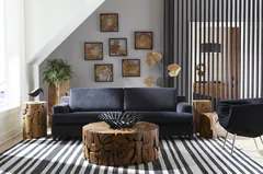 Framed Slice Wall Tile, Teak Wood, Black Frame