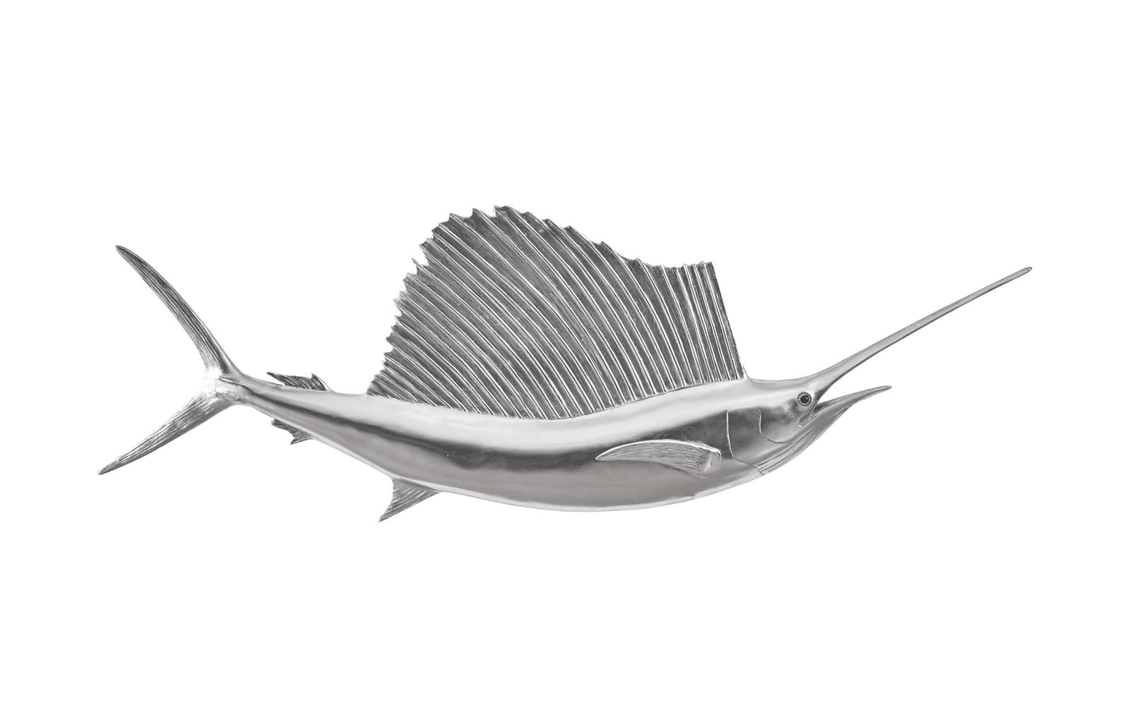 Sail Fish Wall Sculpture, Resin, Silver Leaf