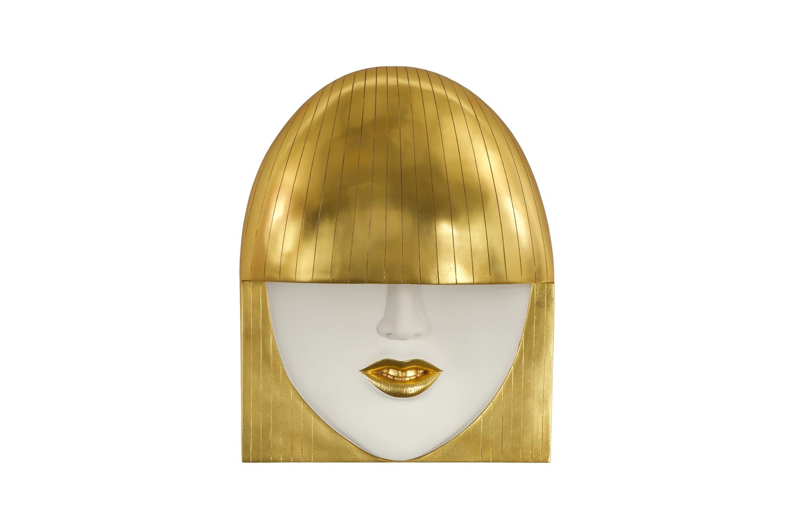 Fashion Faces Wall Art, Large, Smile, White and Gold Leaf