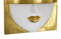 Fashion Faces Wall Art, Large, Smile, White and Gold Leaf