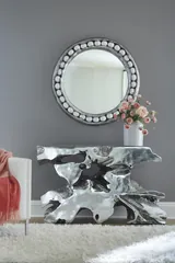 Pearl Mirror, Silver Leaf, Round