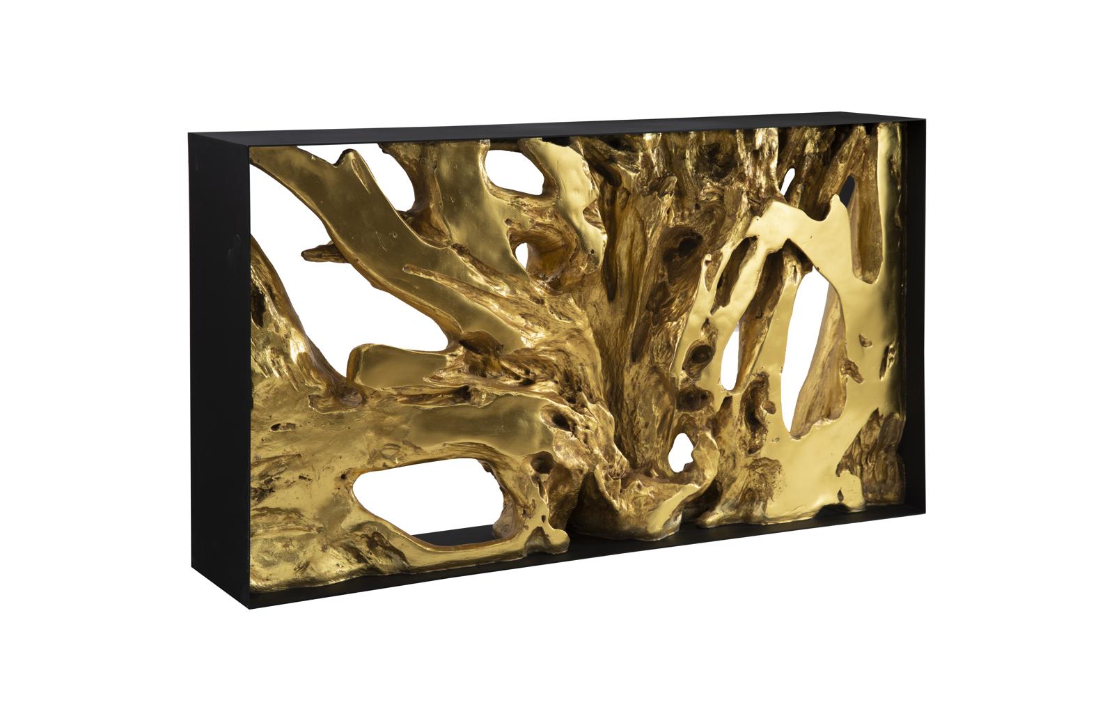 Cast Root Metal Framed Console Table, Resin, Gold Leaf, SM