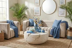 Cast Cheese Stone Coffee Table, Round, Roman Stone