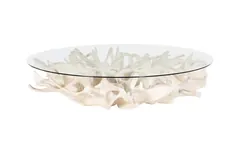 Cast Root Coffee Table, Faux Bleached Finish, With 82" Glass