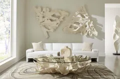 Cast Root Coffee Table, Faux Bleached Finish, With 82" Glass