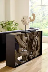Cast Root Framed Console Table, Resin, Gray Wood Finish