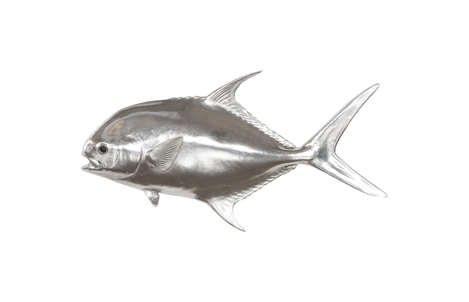 Permit Fish, Flat Wall Sculpture, Resin, Silver Leaf