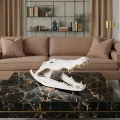 Crocodile Skull, Roman Stone, Gold Leaf