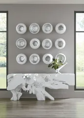 Broken Egg Wall Art, White and Silver Leaf, Set of 4