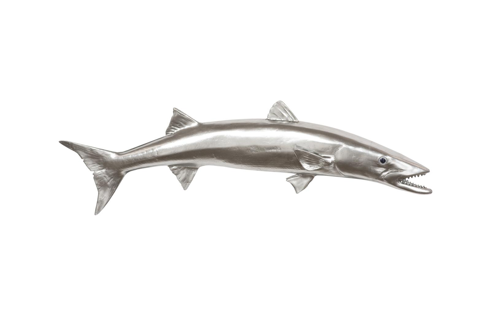 Barracuda Fish Wall Sculpture, Resin, Silver Leaf
