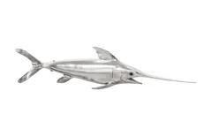 Broadbill Swordfish Fish Wall Sculpture, Resin, Silver Leaf