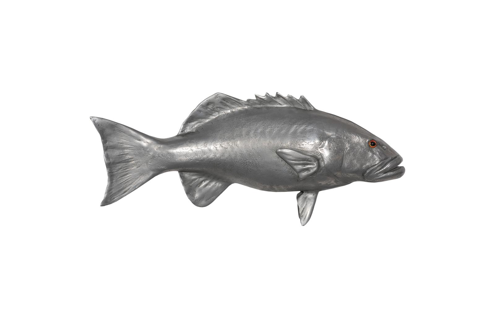 Coral Trout Fish Wall Sculpture, Resin, Polished Aluminum Finish