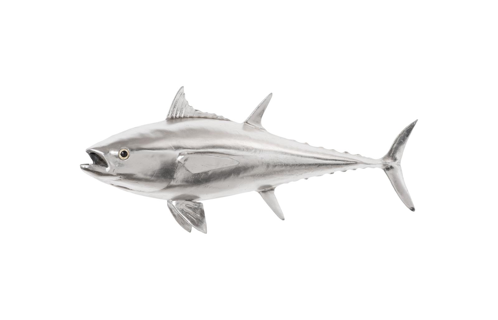 Bluefin Tuna Fish Wall Sculpture, Resin, Silver Leaf