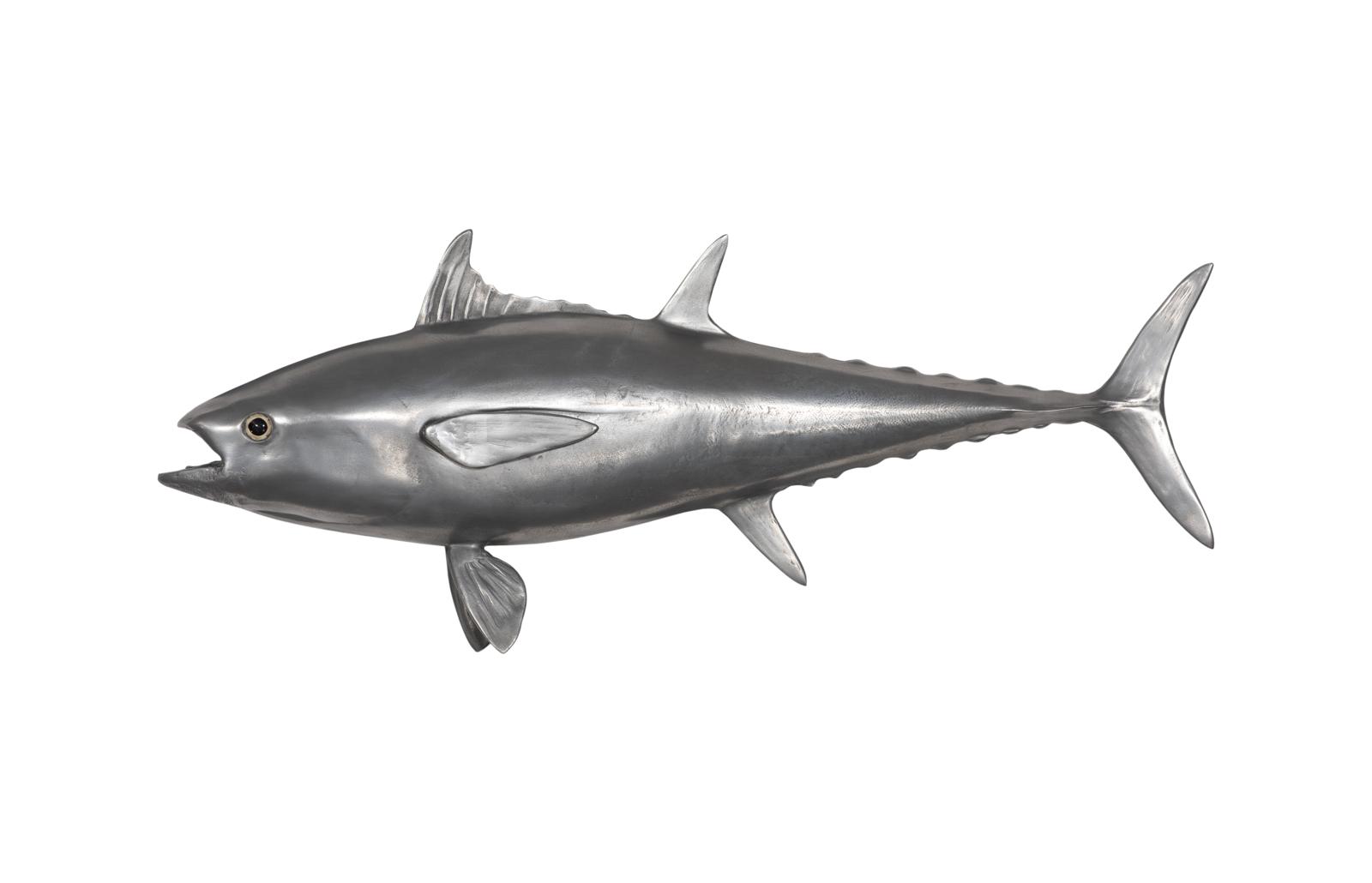 Bluefin Tuna Fish Wall Sculpture, Resin, Polished Aluminum Finish