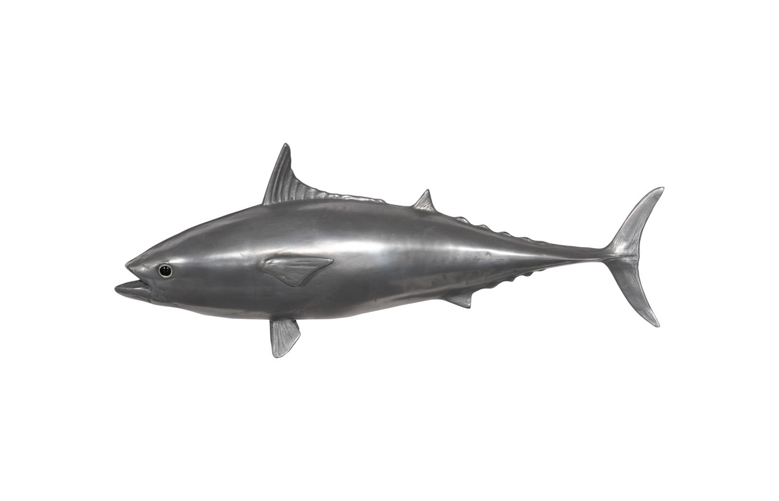 Mackerel Fish Wall Sculpture, Resin, Polished Aluminum Finish