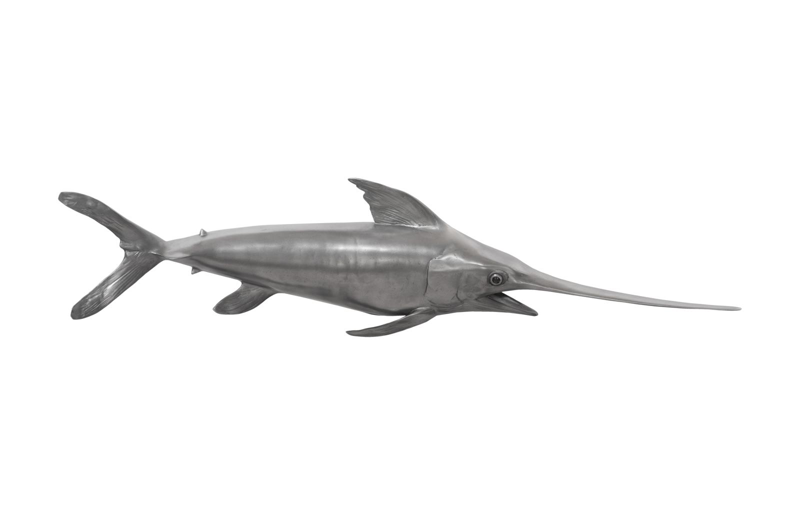 Broadbill Swordfish Fish Wall Sculpture, Resin, Polished Aluminum Finish