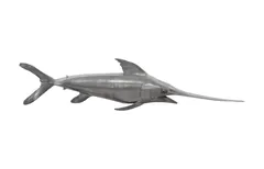 Broadbill Swordfish Fish Wall Sculpture, Resin, Polished Aluminum Finish