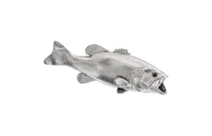 Large Mouth Bass Fish Wall Sculpture, Resin, Silver Leaf