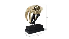 Saber Tooth Tiger Skull, Black, Gold Leaf