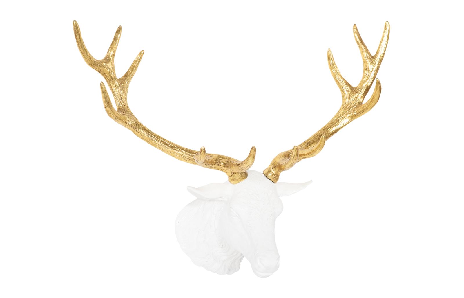 Stag Deer Head, White, Gold Leaf