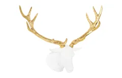 Stag Deer Head, White, Gold Leaf