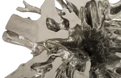 Abyss Cast Root Coffee Table With Glass, Silver Leaf