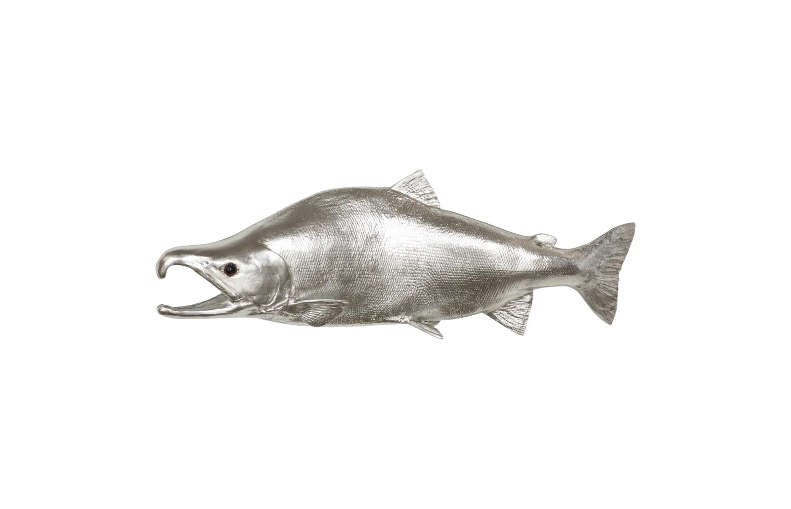 Sockeye Salmon Fish Wall Sculpture, Resin, Silver Leaf