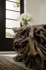Square Root Console Table, Resin, Antique Bronze Finish