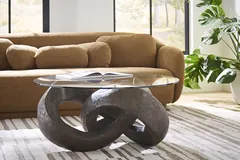 Trifoil Coffee Table, Bronze w/ Glass