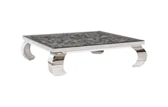 Shell Coffee Table, Glass Top, Ming Stainless Steel Legs