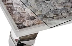Shell Coffee Table, Glass Top, Ming Stainless Steel Legs