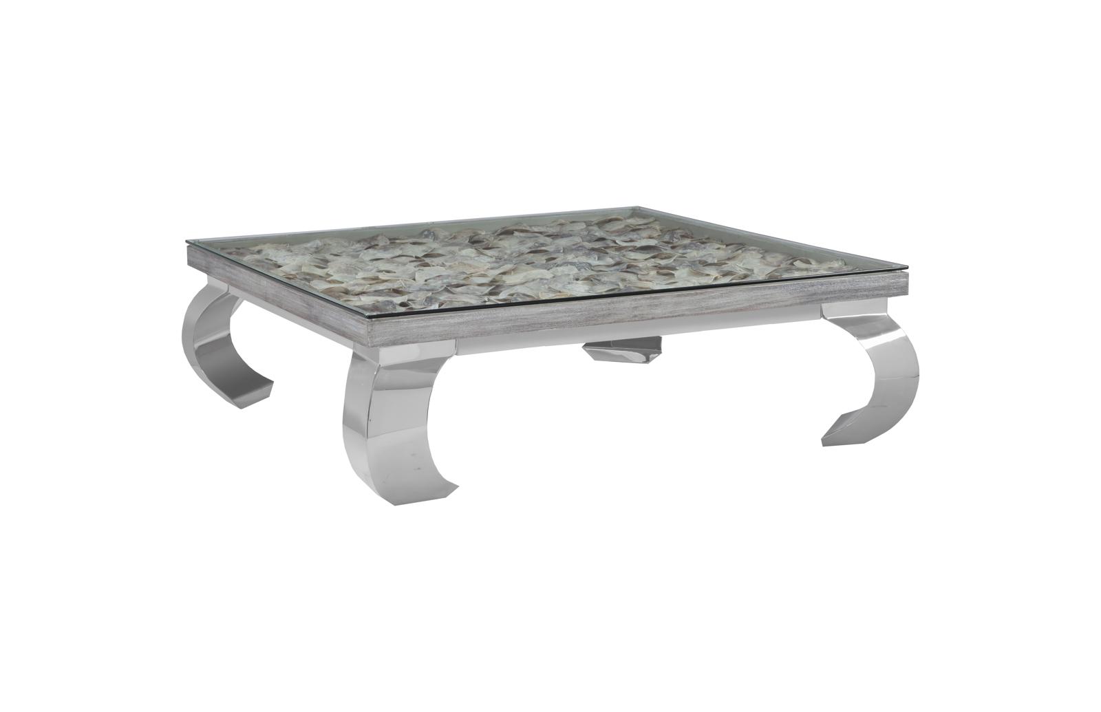 Shell Coffee Table, w/Glass, Ming SS Legs