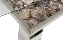 Shell Coffee Table, w/Glass, Ming SS Legs