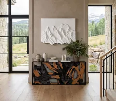 Cast Root Metal Framed Console Table, Resin, Brown