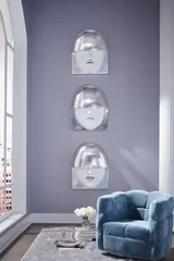 Fashion Faces Wall Art, Large, Pout, White and Silver Leaf
