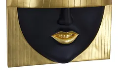Fashion Faces Wall Art, Large, Smile, Black and Gold Leaf