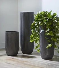 Fluted Planter, Medium, Gray