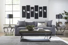 Atlas Side Table, Chamcha Wood, Gray Stone Finish, Metal