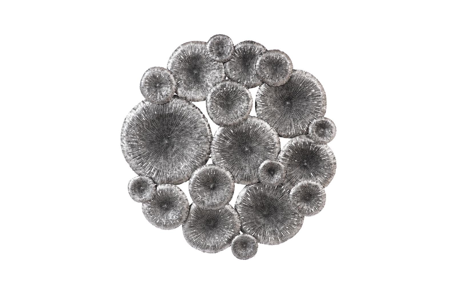 Lotus Collage, Round, Metal, Silver/Black