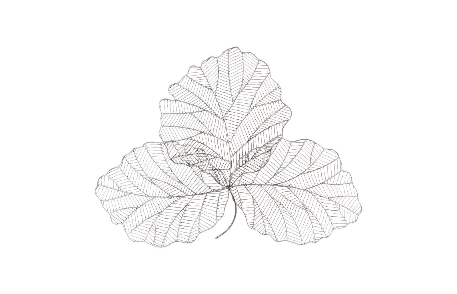 Tri Leaf Wall Art, Small, Metal, Silver/Black