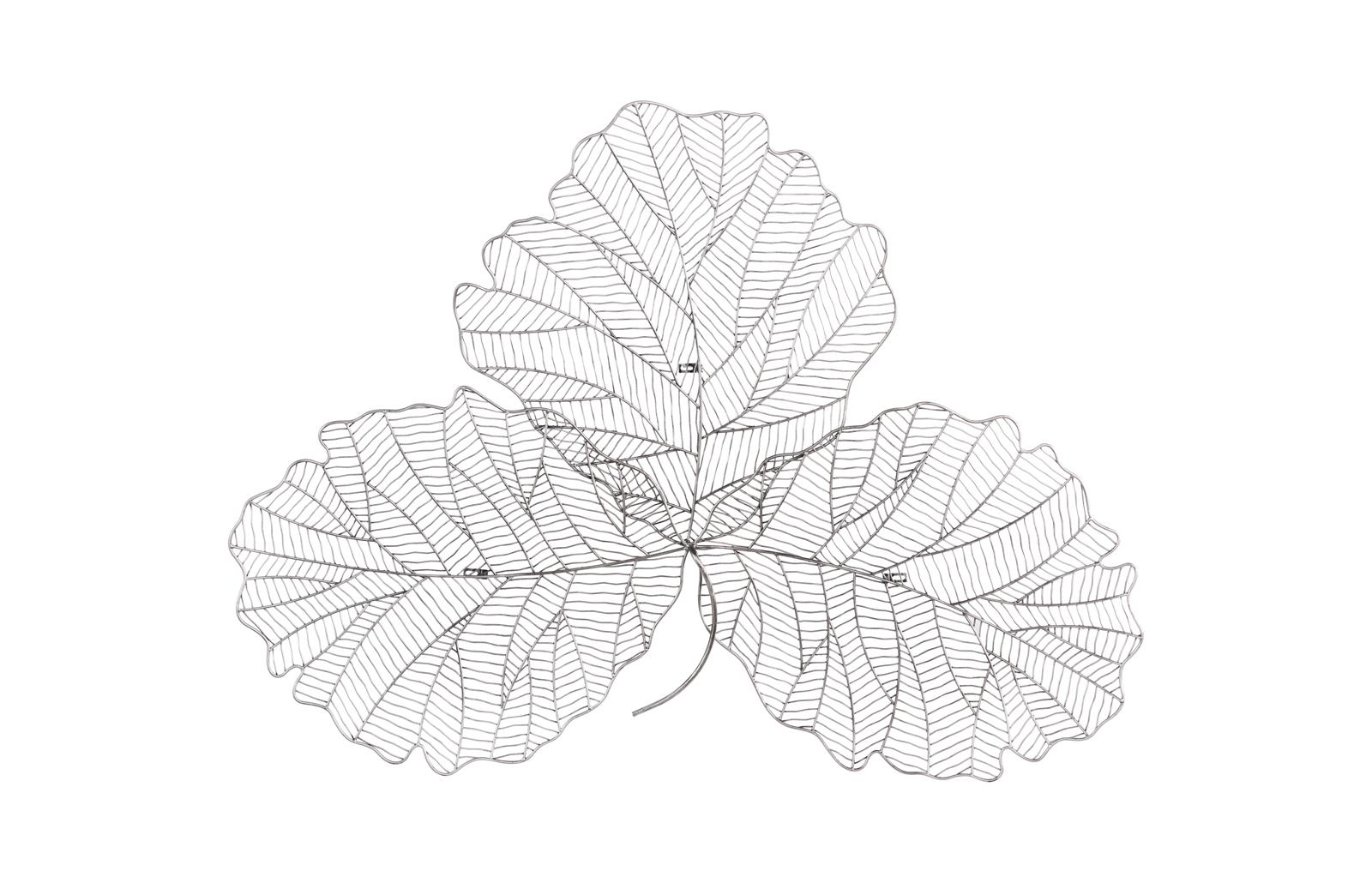 Tri Leaf Wall Art, Medium, Metal, Silver/Black