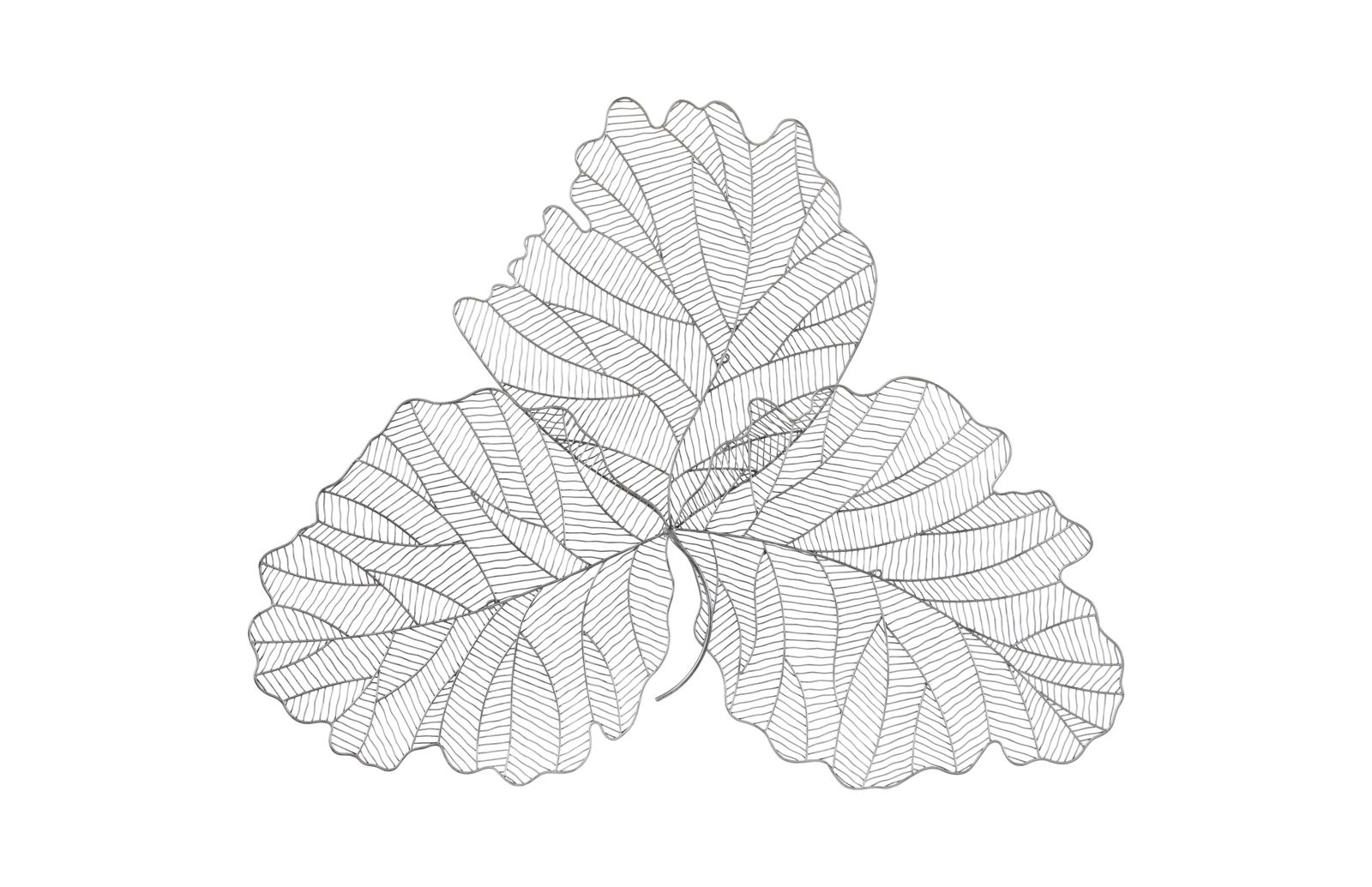 Tri Leaf Wall Art, Large, Metal, Silver/Black