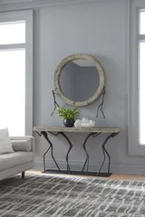 Atlas Console Table, Chamcha Wood, Gray Stone Finish, Metal